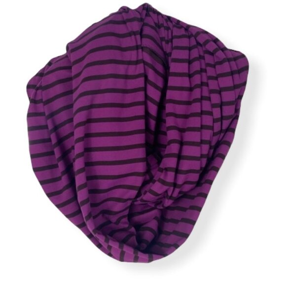 Lululemon Vinyasa Scarf Purple Stripe Bordeaux Snaps Cozy Yoga Winter Infinity - Picture 4 of 15